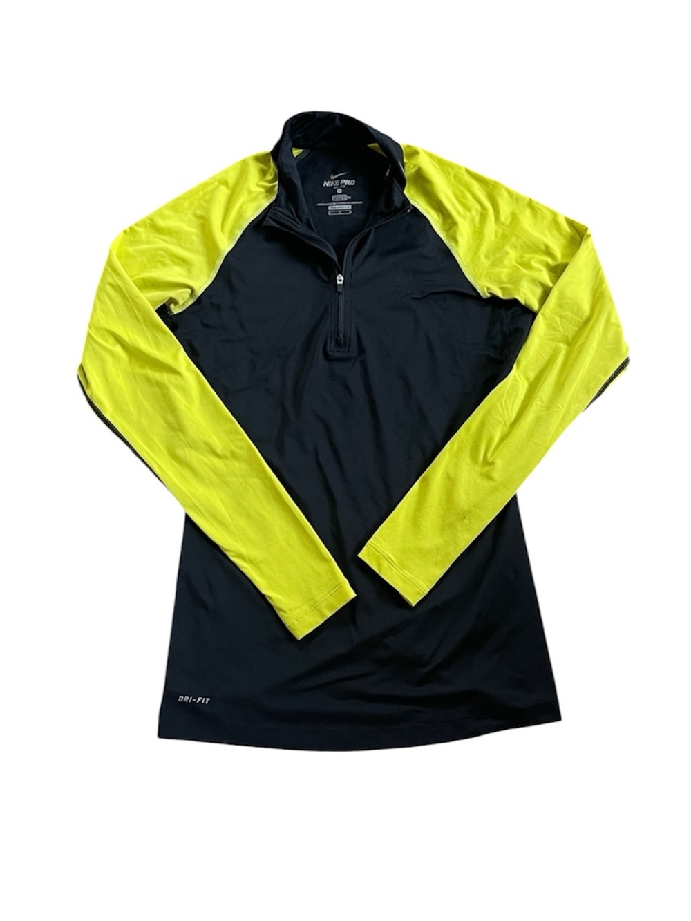 Nike pro fitted neon sleeve half zip workout athletic long sleeve top